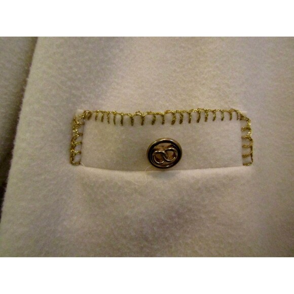 Aqua Sheen Cardigan Vintage Eggshell White Polar Fleece Sweater Gold Trim Size L - Picture 8 of 13